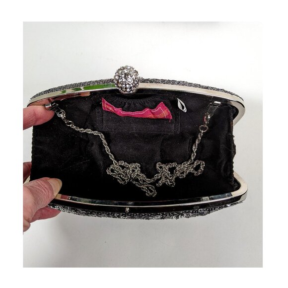 Silver Sequin Evening Hinged Clutch Tuck Away Chain by Expressions NYC - Picture 6 of 6